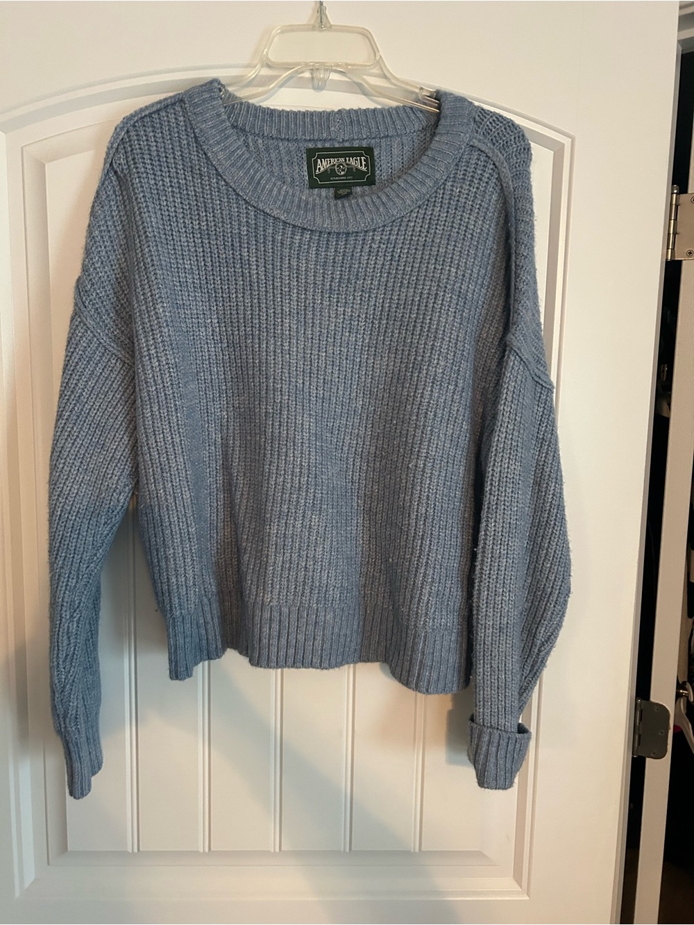 American Eagle Outfitters Dusty Blue Ribbed Crewneck Sweater